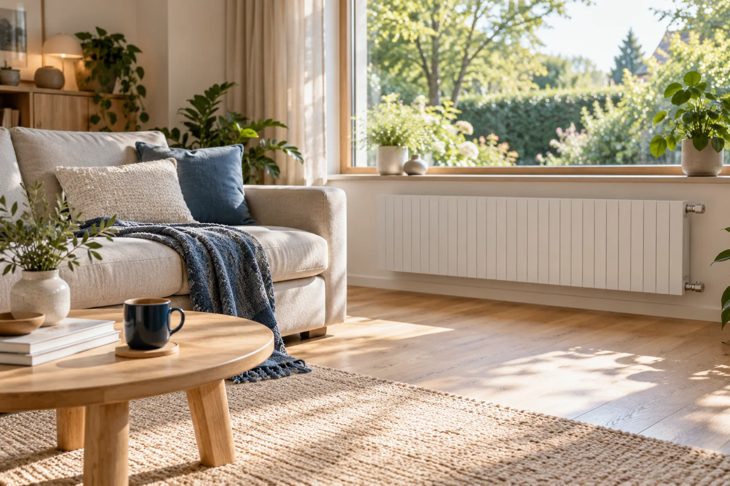 Wohnraum mit Heizkörper als illustratives Energiemotiv